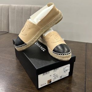 Chanel Lambskin Black & Beige Espadrilles